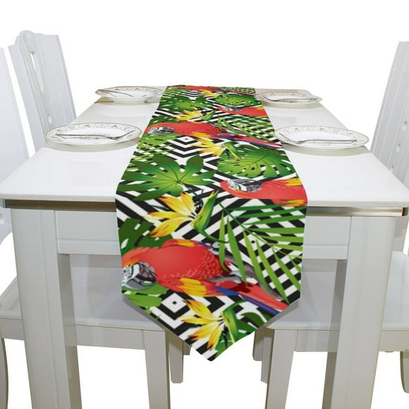 Ambesonne Ethnic Table Runner White Cranes Flying Over Morning Glory Blossom Dove Campanula Oriental Freedom Wings Sage Green Dining Room Kitchen Rectangular Runner 16 X 72 